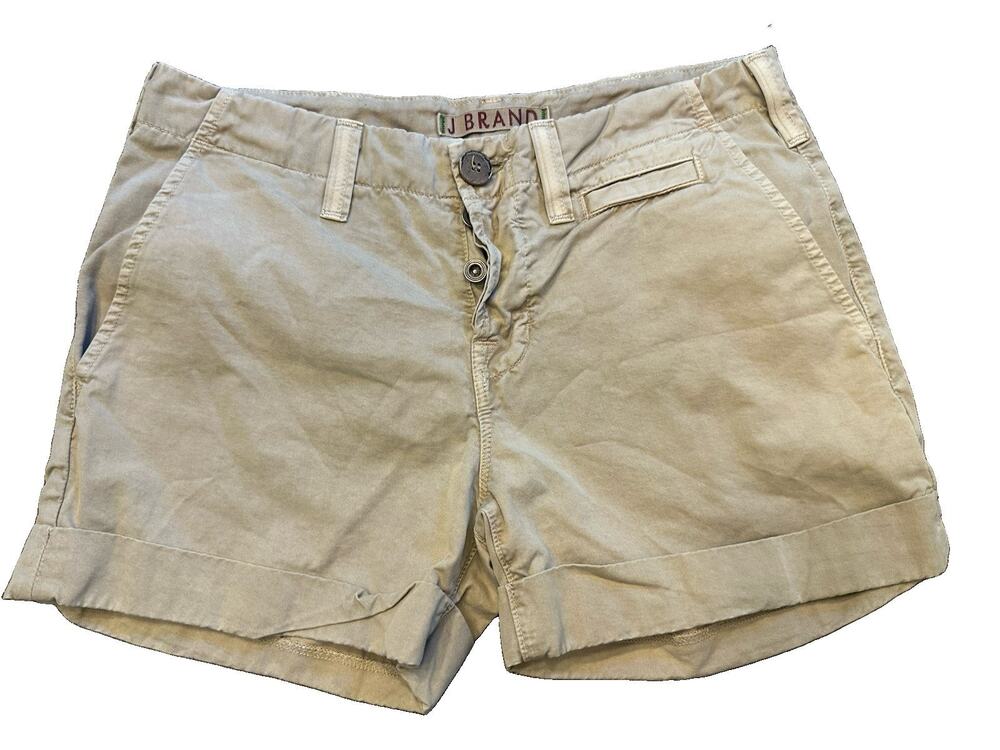 J Brand Beige Cotton Chino Shorts Flat Front Slash Pockets Button Sz 25